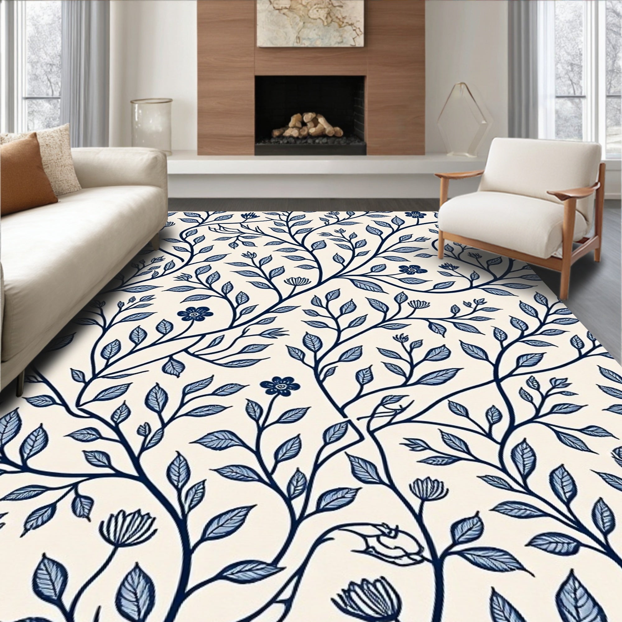 Vintage Navy Floral Vines Rug