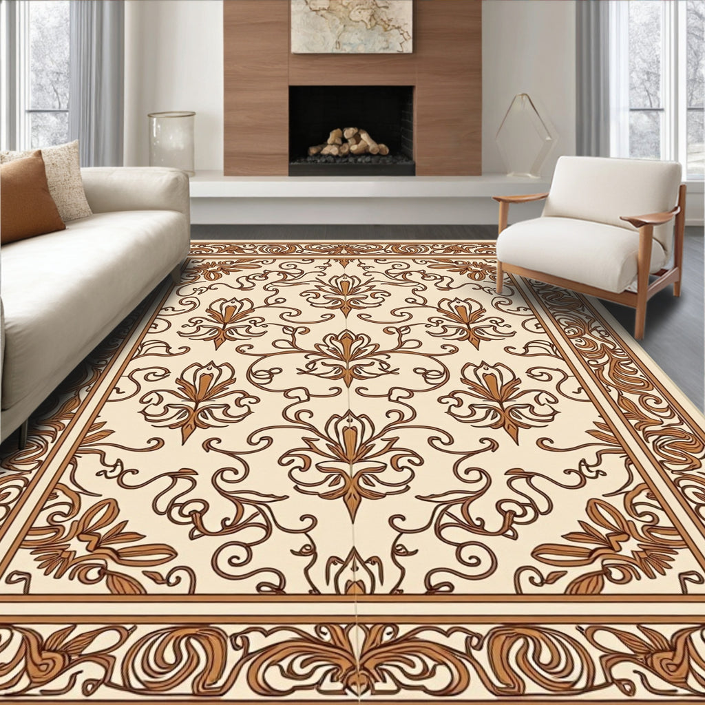 Ornate Floral Damask Scroll Pattern Rug