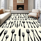 Black Utensils Cream Background Repeat Rug