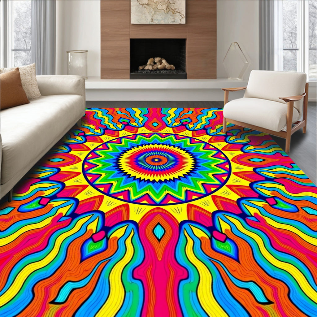 Vibrant Psychedelic Mandala Pattern Rug