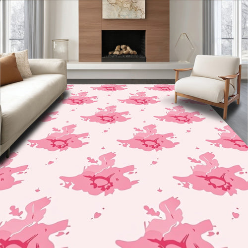 Abstract Pink Floral Splash Pattern Rug