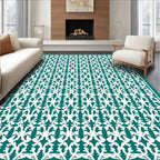 Classic Teal and White Repeating Pattern Rug