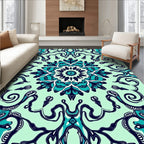 Teal Floral Mandala Pattern Rug