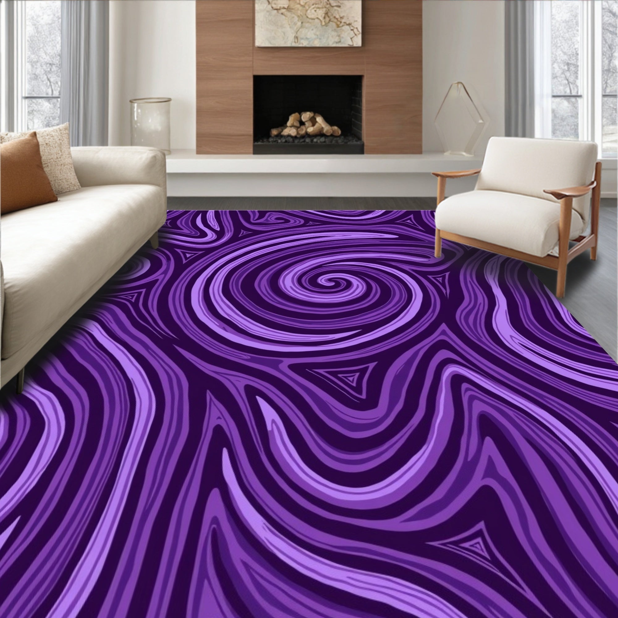 Purple Swirling Abstract Pattern Rug
