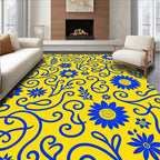 Blue Floral Swirls Yellow Pattern Rug