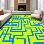 Blue Maze Patterned Graphic Rug