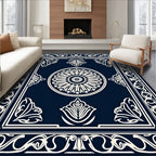 Ornate Navy Floral Medallion Pattern Rug
