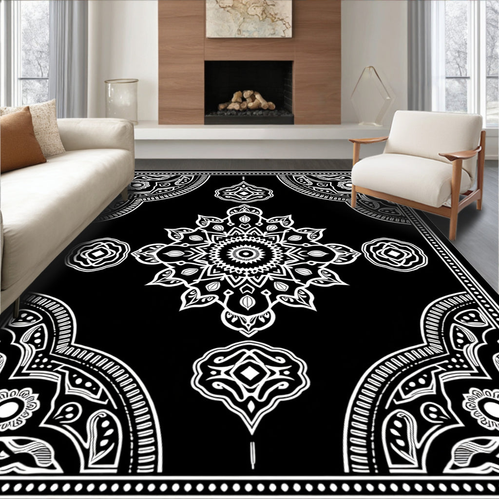 Ornate Mandala Design Contrast Rug