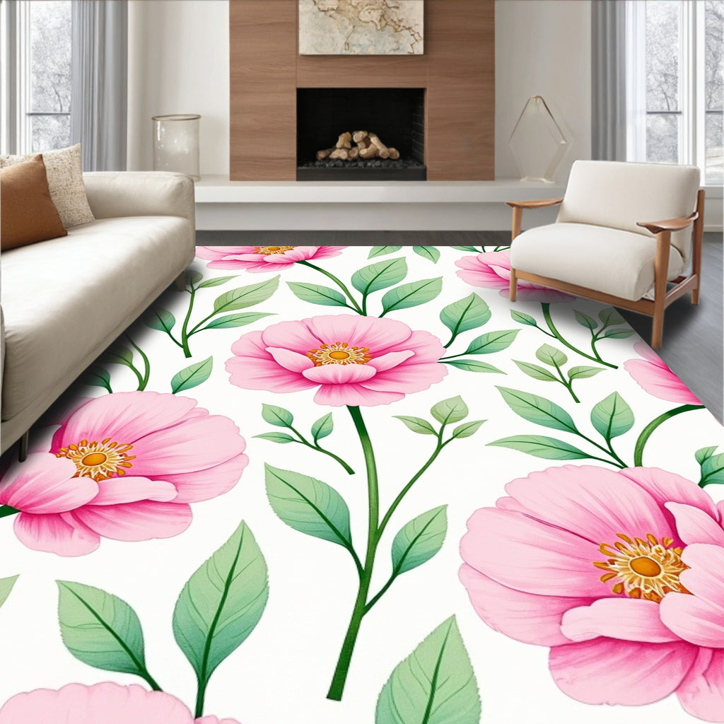 Pink Floral Watercolor Pattern Rug