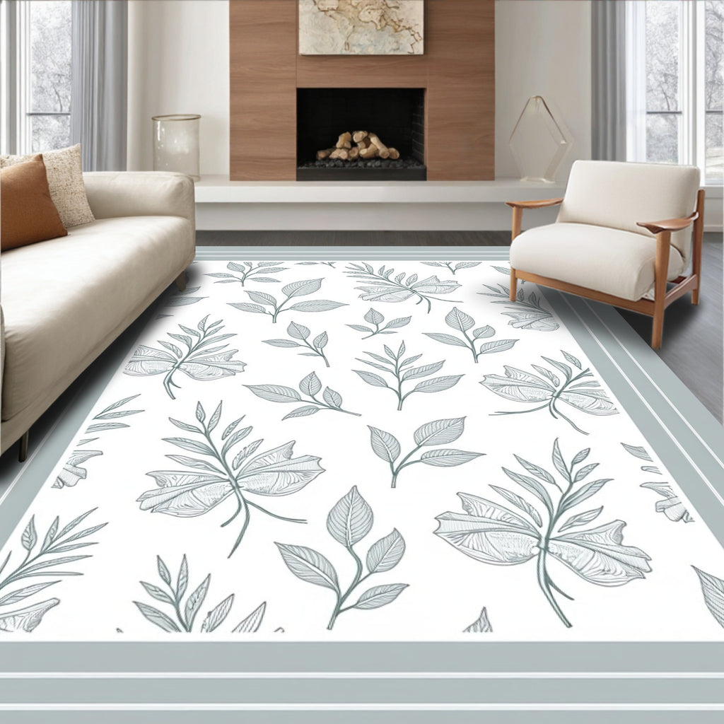 Botanical Sketch Leaf Pattern Design Rug