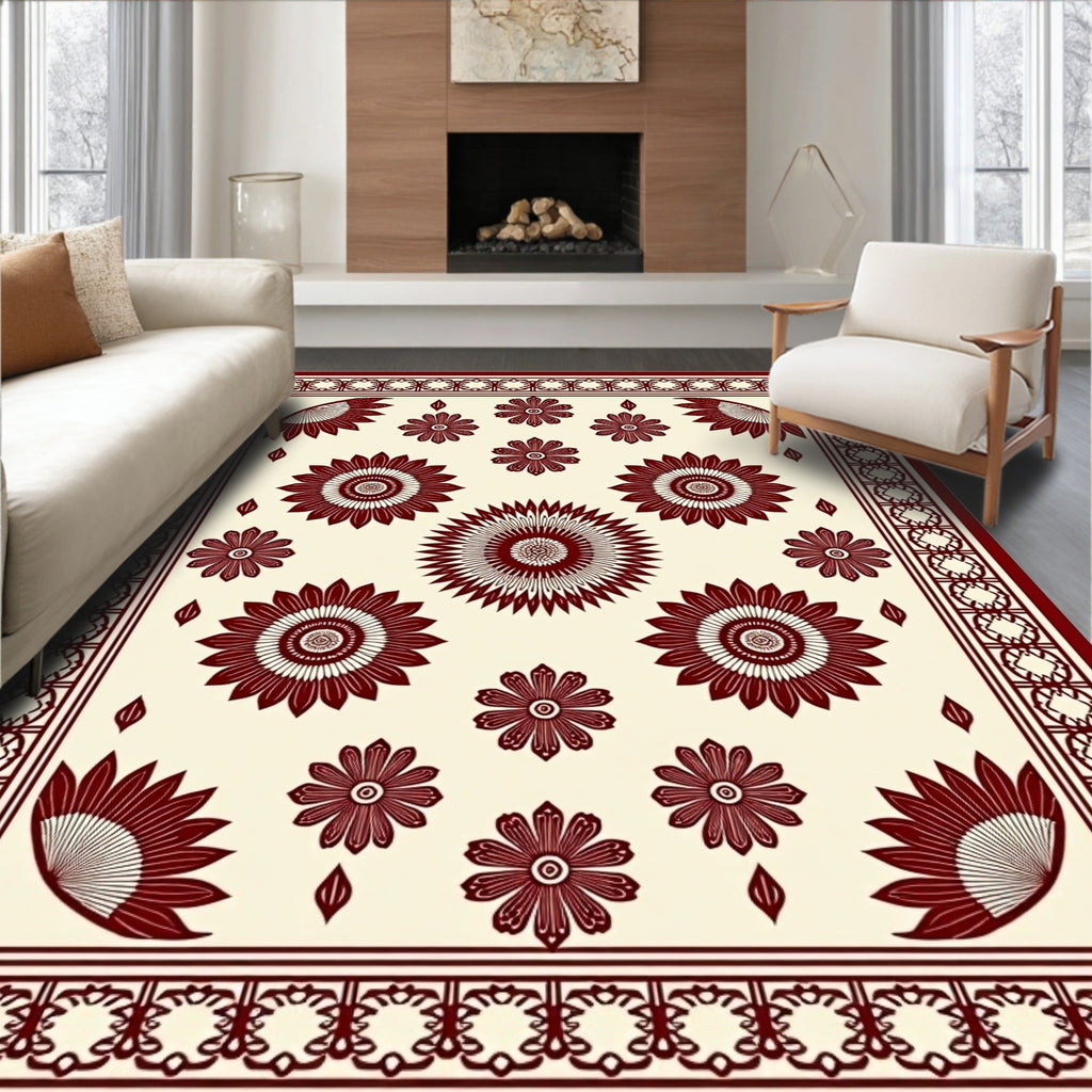Radiant Sunburst Floral Border Design Rug