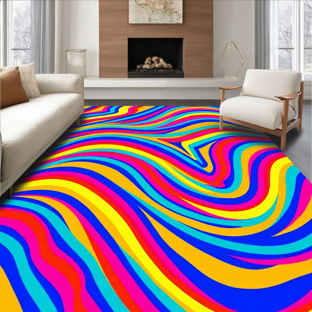 Vibrant Wavy Swirl Abstract Pattern Rug