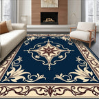 Art Nouveau Cream Blue Floral Border Rug
