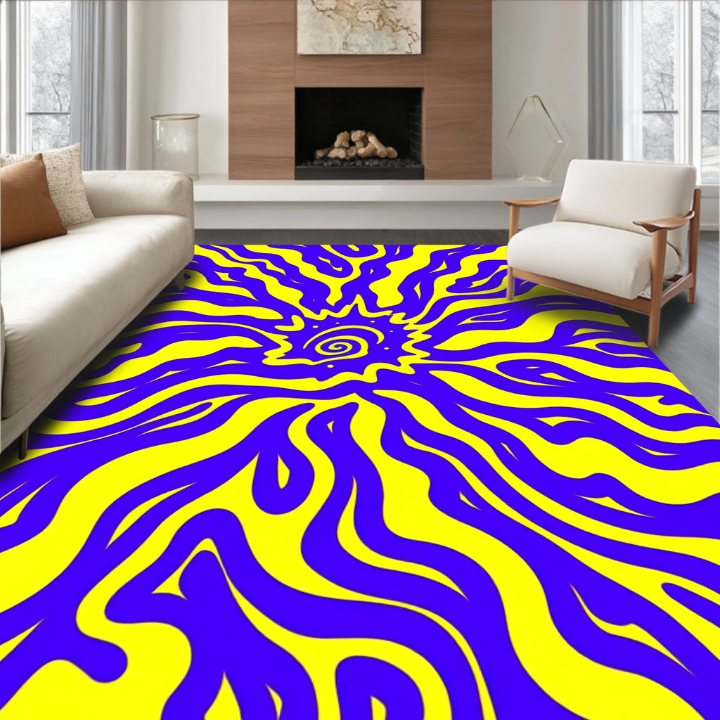 Vivid Yellow And Blue Swirl Design Rug