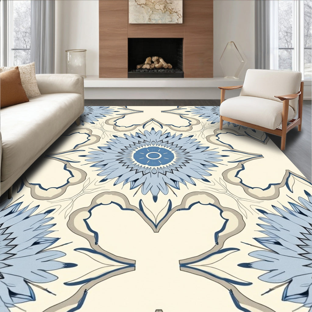 Blue Floral Medallion Patterned Rug