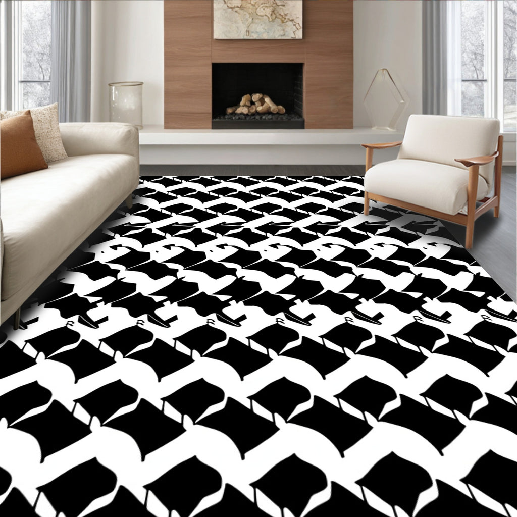 Gothic Black White Diamond Pattern Rug