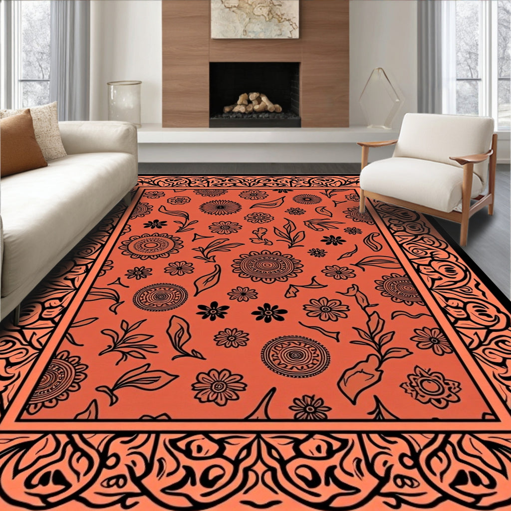 Intricate Floral Pattern Bordered Rug