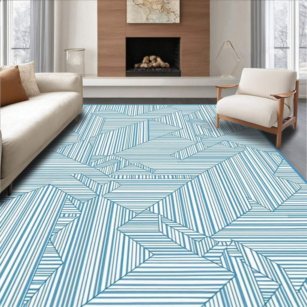Abstract Geometric Lines Indigo Design Rug
