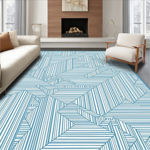Abstract Geometric Lines Indigo Design Rug