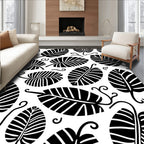 Bold Black Leaf Pattern Design Rug