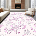 Playful Pink Floral Line Art Rug