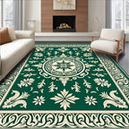 Elegant Floral Vine Dark Green Rug