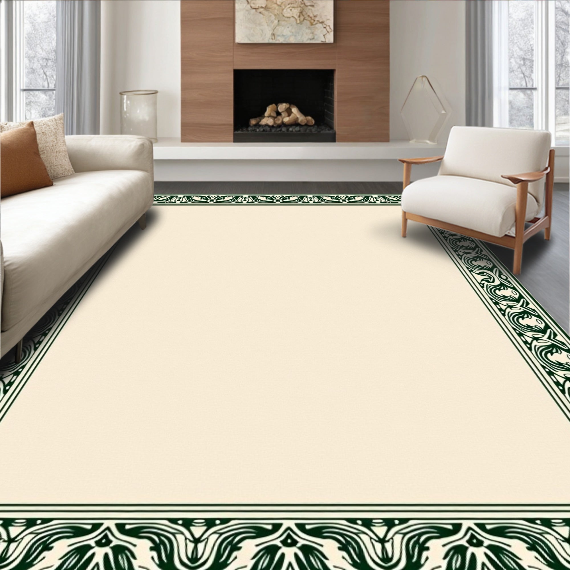 Elegant Green Floral Border Rug