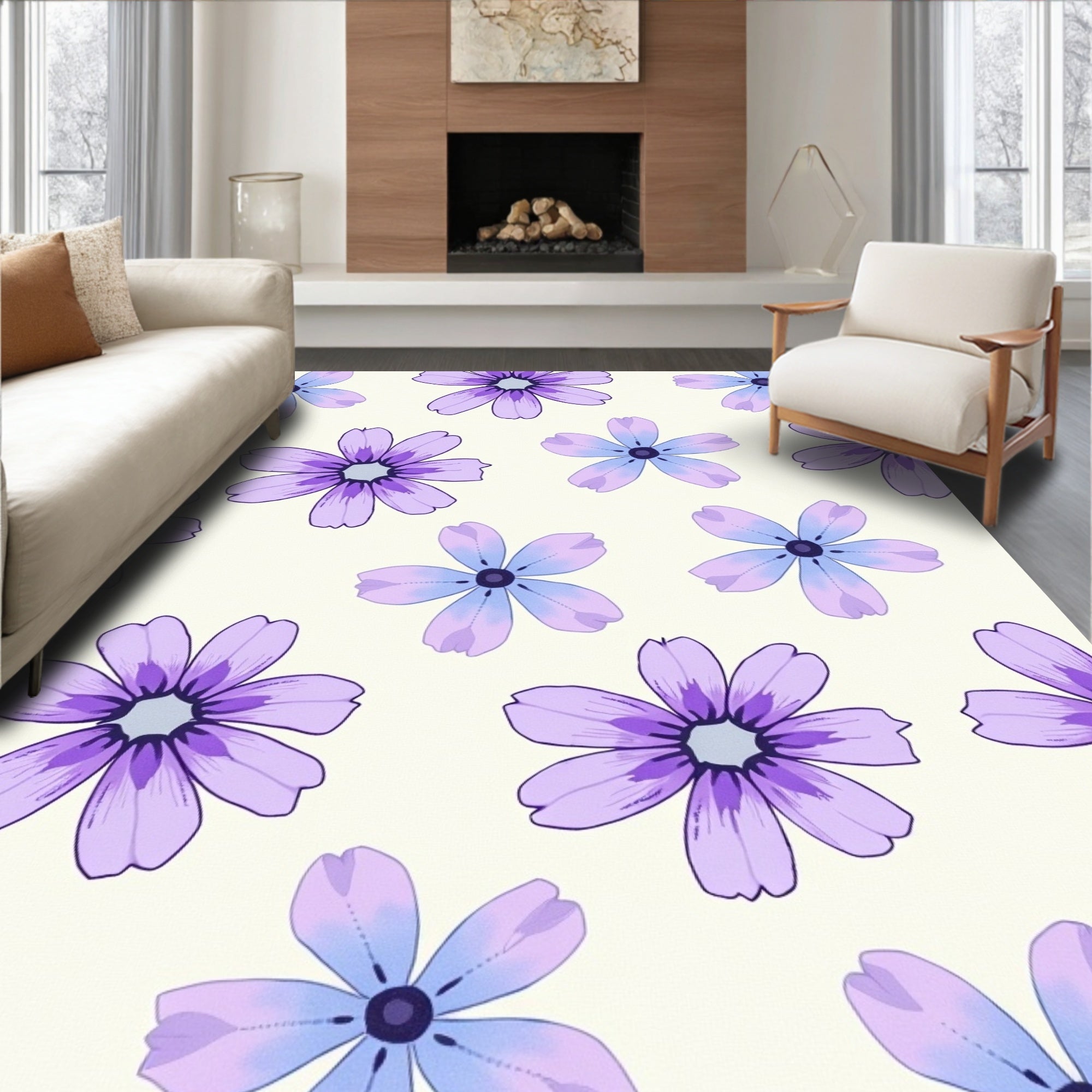 Purple Blue Floral Repeat Rug
