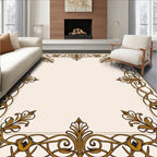 Intricate Golden Floral Vine Frame Rug