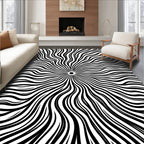 Radial Black White Stripe Pattern Rug