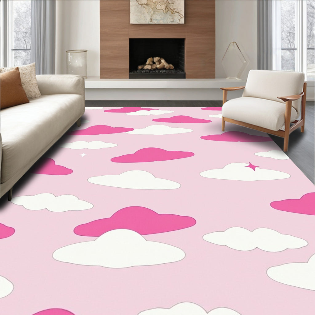 Pink White Cloud Pattern Design Rug