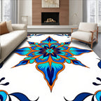 Ornate Blue Orange Floral Medallion Rug