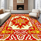 Bold Red Yellow Elaborate Floral Pattern Rug