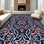 Red White Blue Intricate Floral Design Rug