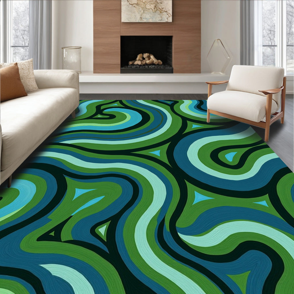 Swirling Emerald Sea Pattern Rug