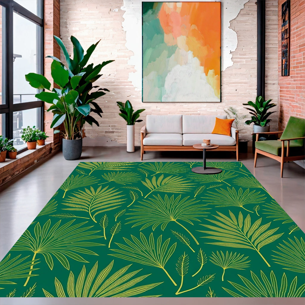 Lush Green Leaf Pattern Rug