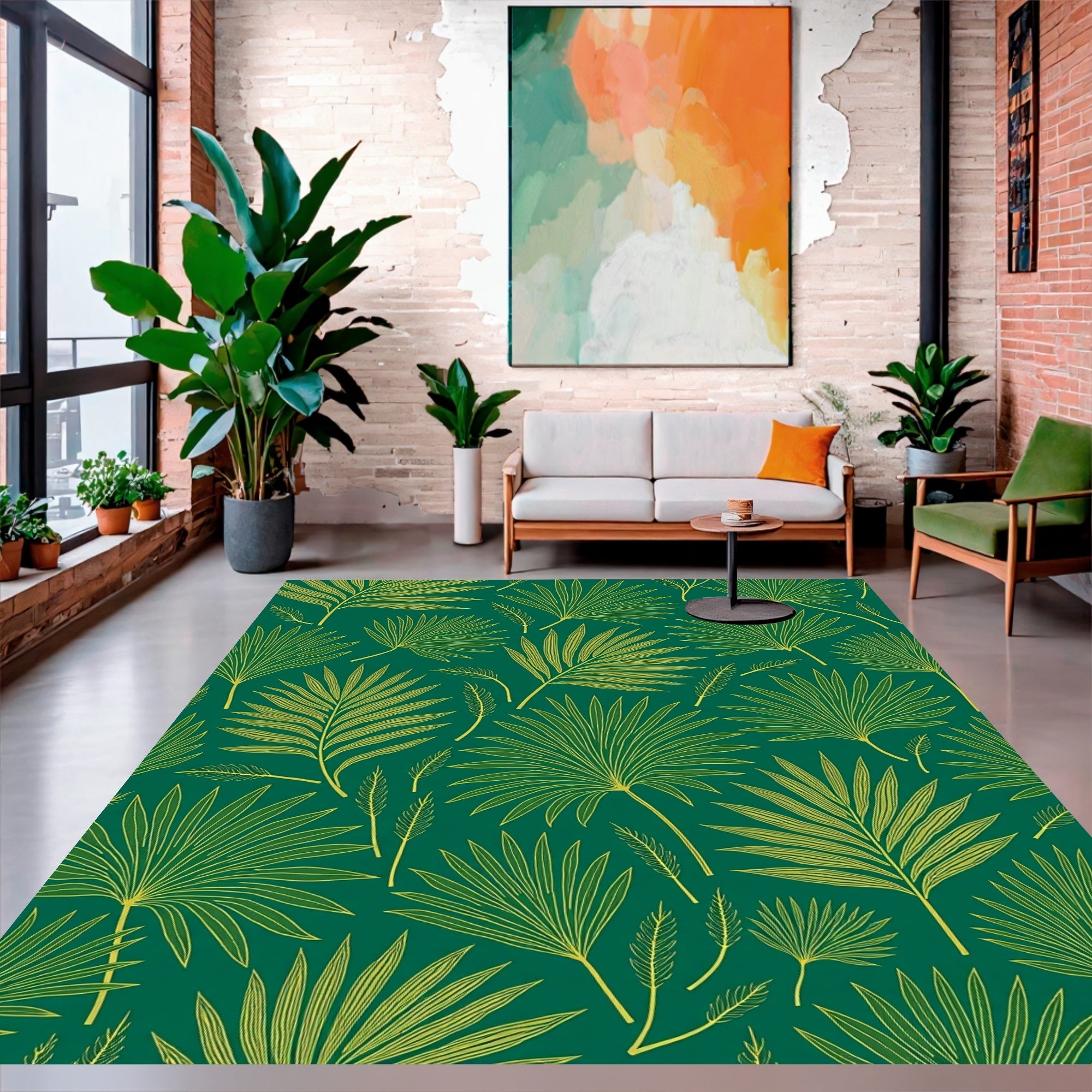 Lush Green Leaf Pattern Rug