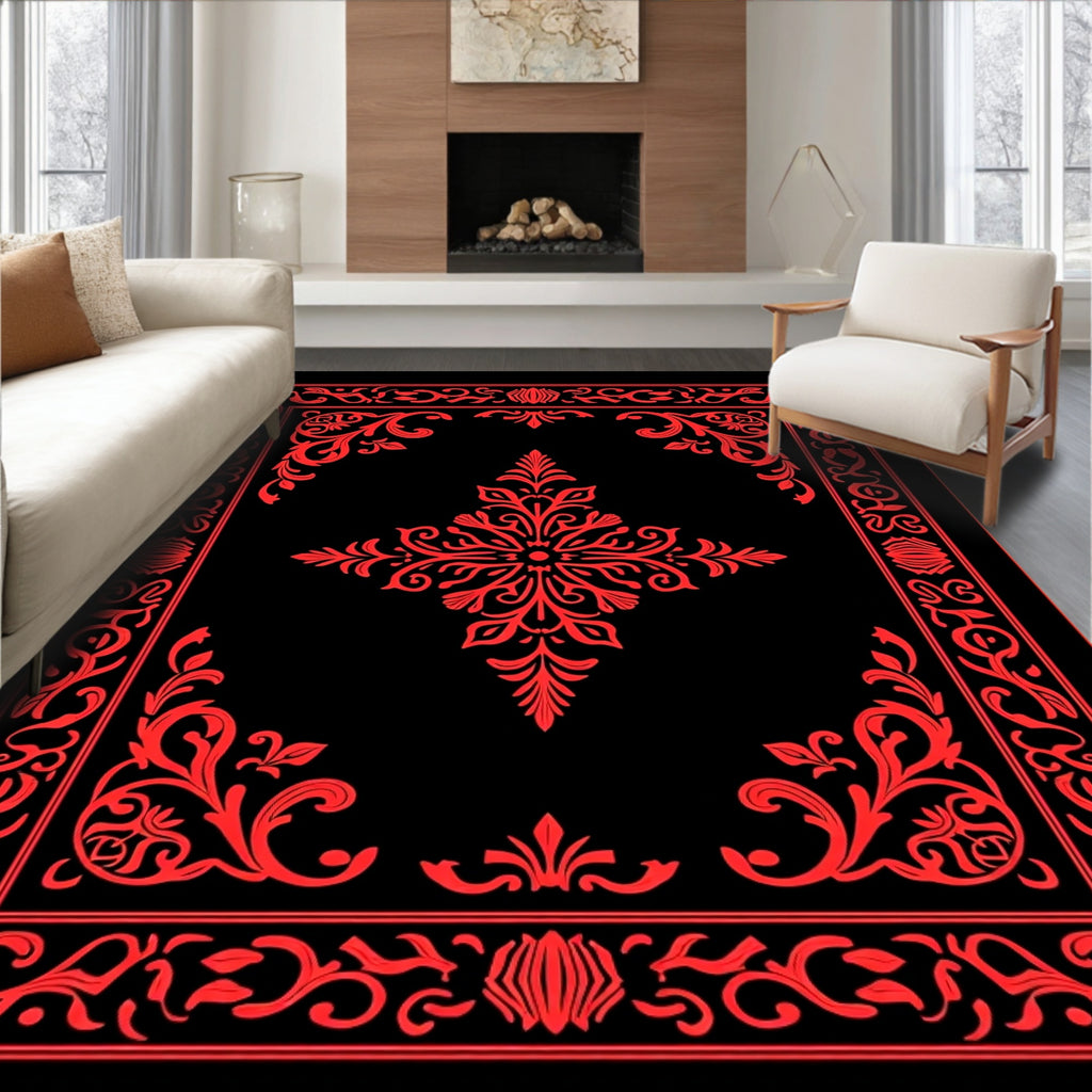 Elegant Red Floral Border Design Rug