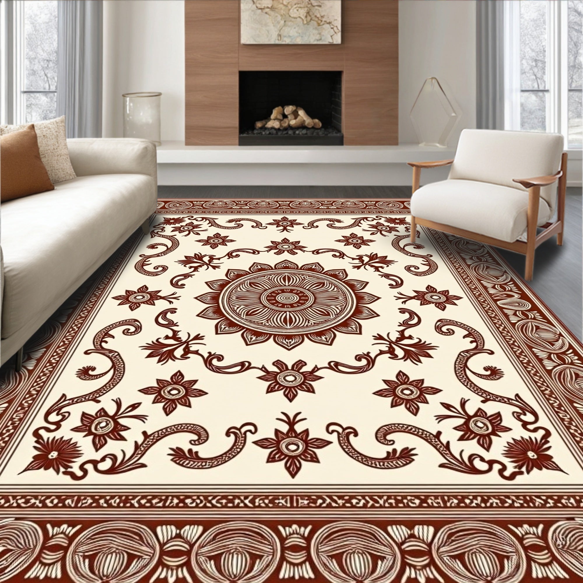 Crimson Floral Medallion Border Rug