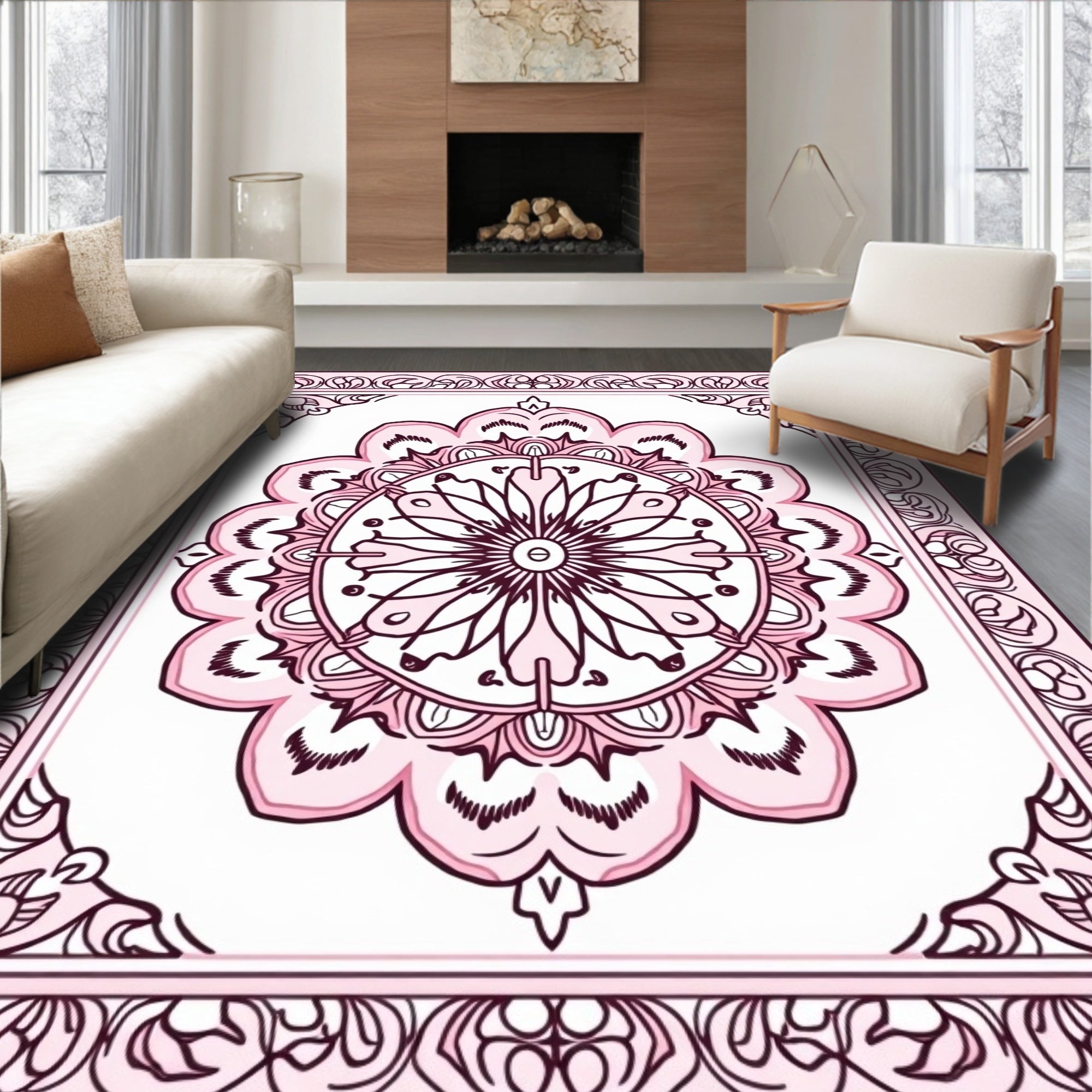 Delicate Pink Mandala Floral Pattern Rug