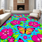 Vibrant Butterflies And Floral Pattern Rug