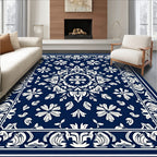 Classic Navy Floral Mandala Design Rug