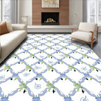 Blue Lattice Floral Pattern Rug