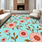 Pink Floral Vine Pattern on Aqua Rug