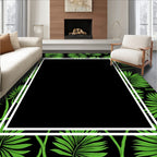 Tropical Leaf Pattern Black Frame Rug