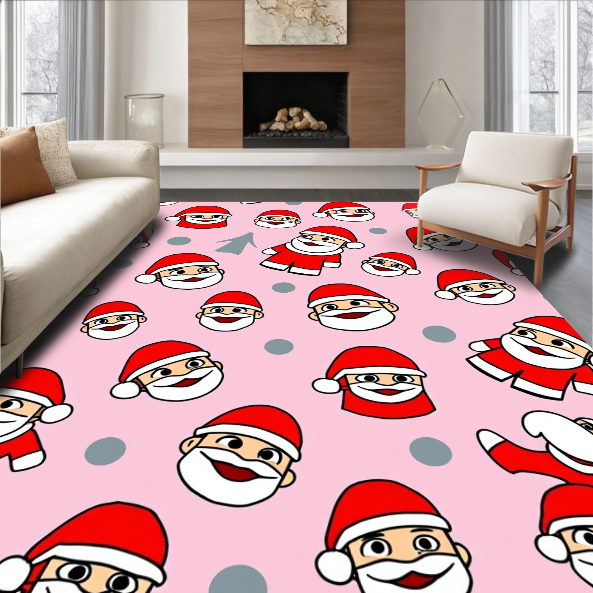 Pink Santa Claus Christmas Celebration Rug
