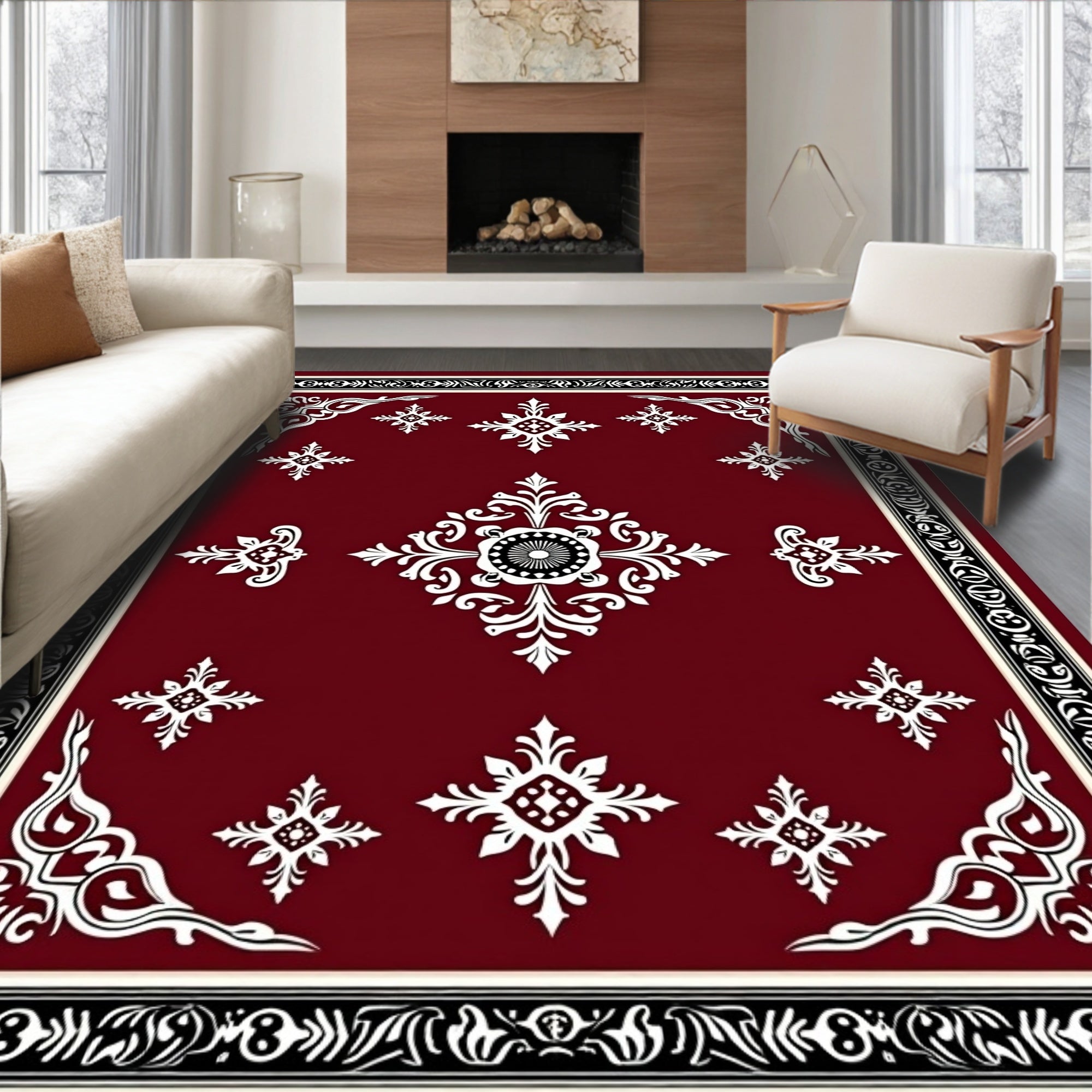 Classic Red Floral Intricate Pattern Rug