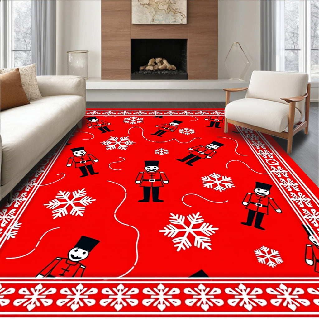 Red Soldier Snowflakes Border Rug