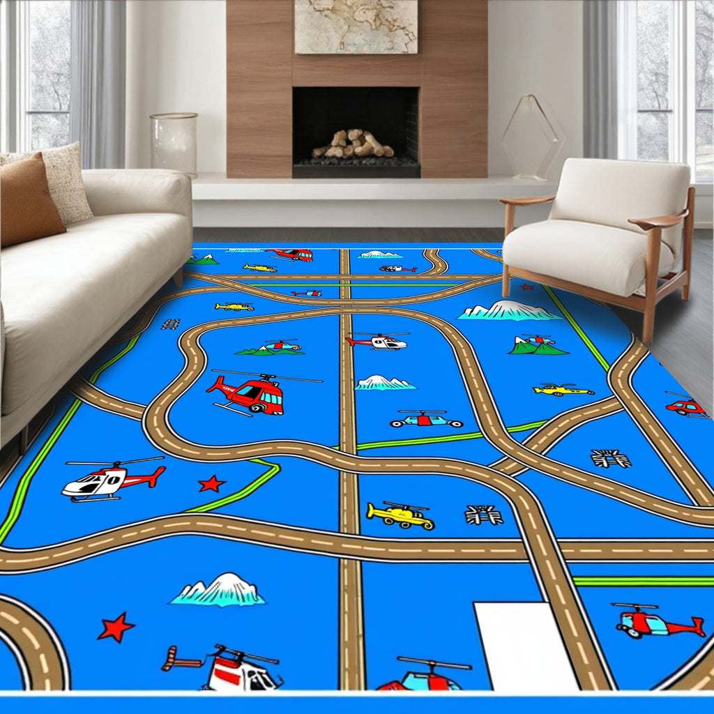 Blue Sky Road Race Helicopters Rug