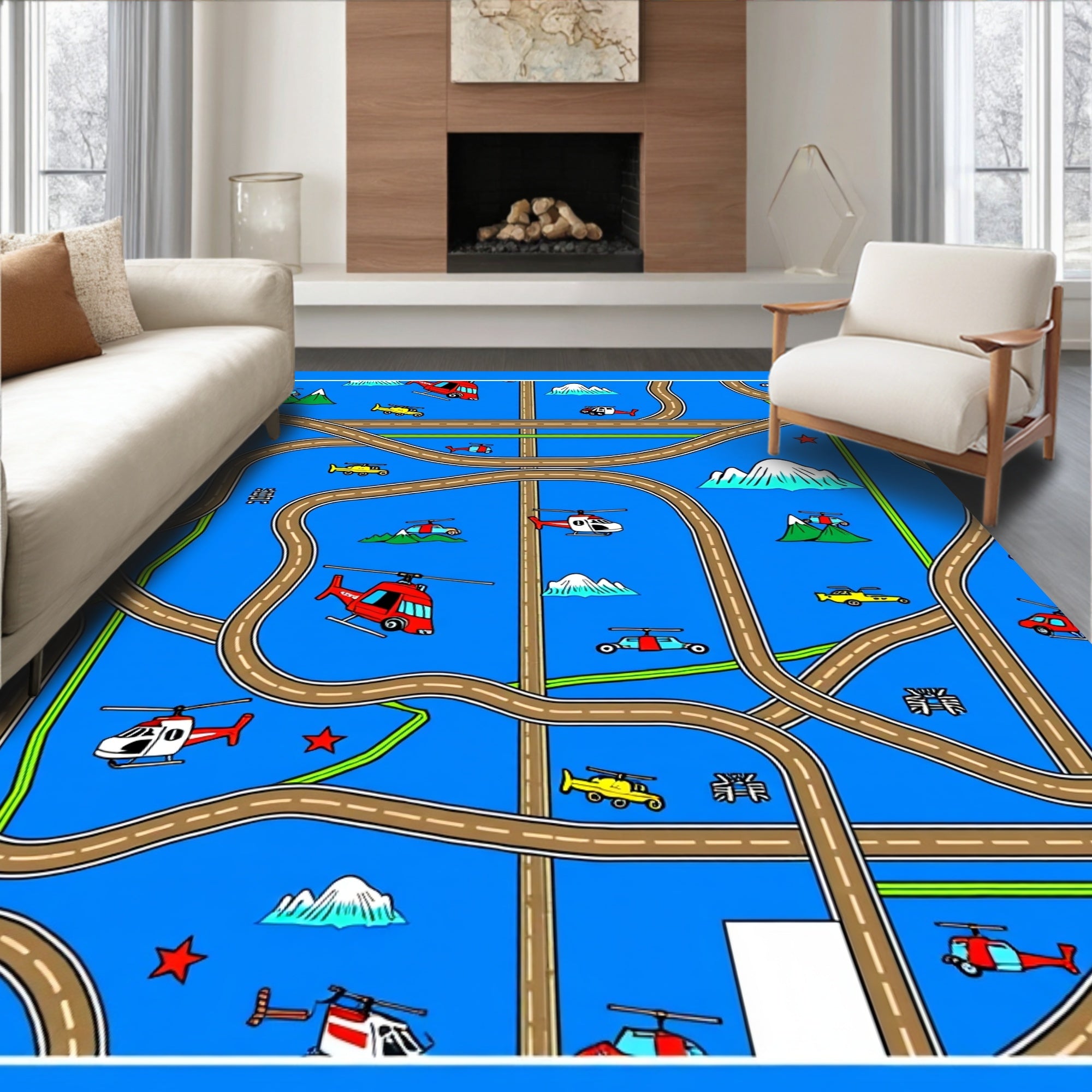 Blue Sky Road Race Helicopters Rug